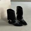 European and American Spice Girls Pointed Rivets Western Boots Women's Summer 2025 New Metal Belt Buckle High Heel Boots
