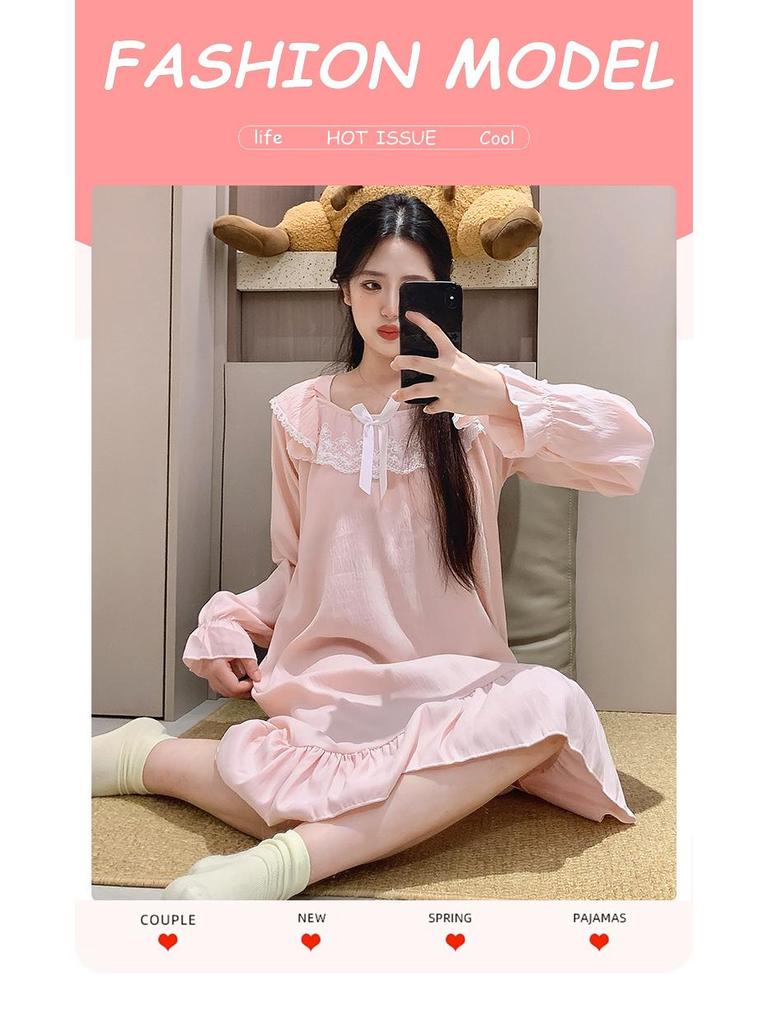Cloud Cotton Sleep Dress: Long Sleeve Pink Pajamas for Girls - Spring/Autumn 2025