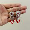 Victorian Gothic Liquid Metal Heart-shaped Red Waterdrop Tassel Dangle Earrings for Women Halloween Party Aesthetic Jewelry Gift