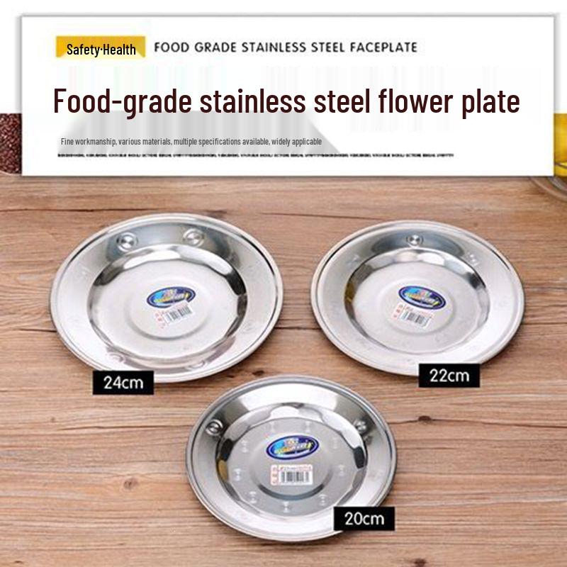 Stainless Steel Thickened Round Dinner and BBQ Plates - Decorative and Functional Serving Flatware.