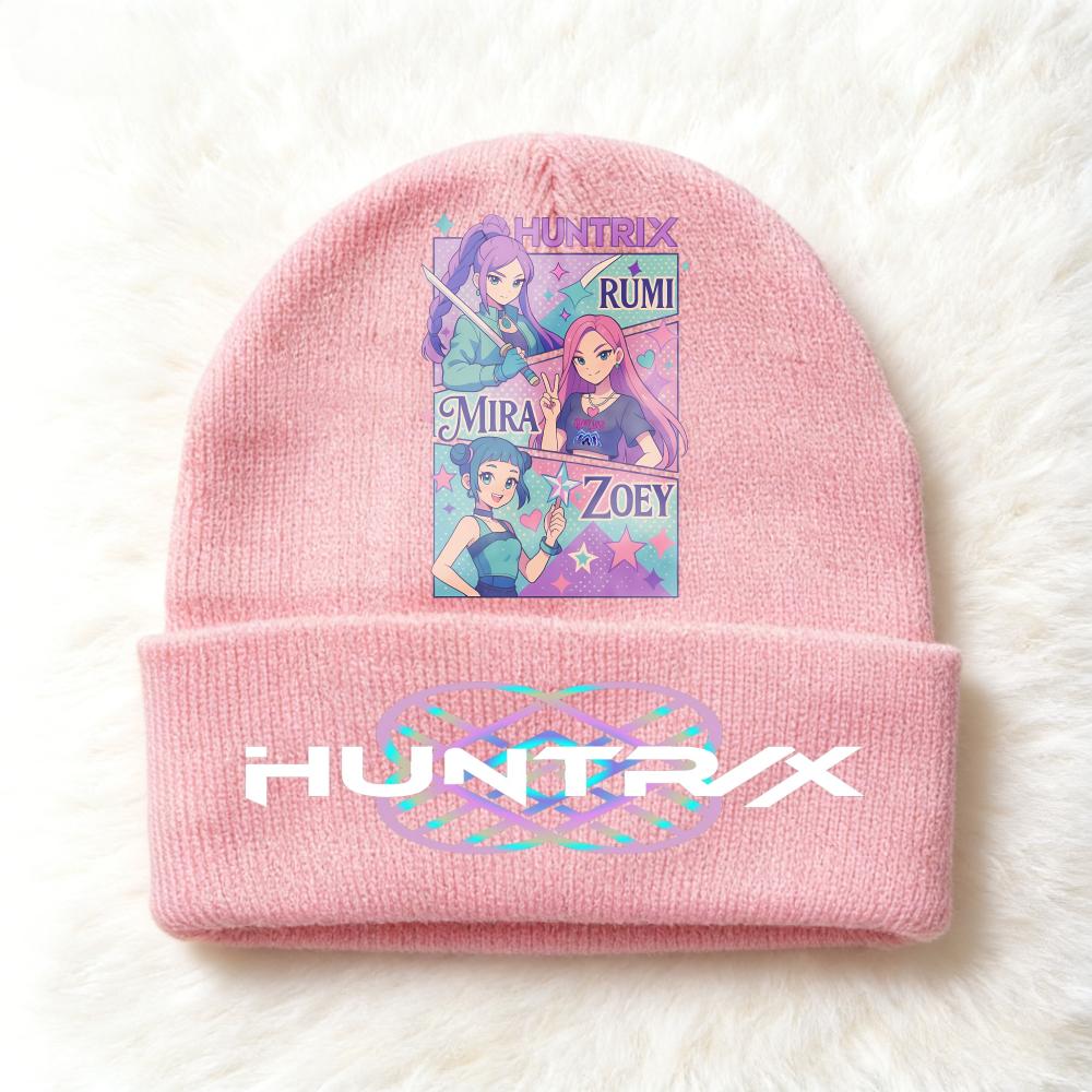 Berretto lavorato a maglia per bambini con stampa Anime Kpop Demon Hunters, Filato di lana, Stagione autunnale, Stagione fredda, Cappello alla moda per bambini, Copricapo, Abbigliamento