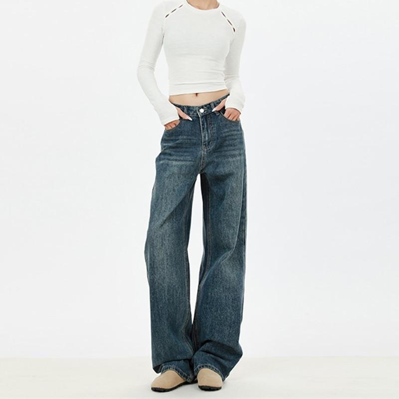 American High Street Women's Retro Slimming Straight & Wide Leg Jeans - Spring/Autumn 2025, Loose Casual Fit