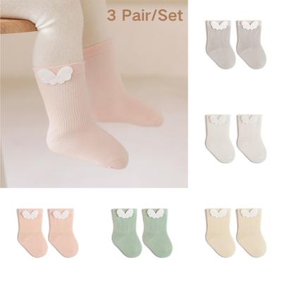 3pairs/set Cute Spring Summer Infant Baby Girl Boy Sock Sweet Cartoon Wings Baby Calf Sock Soft Cotton Seamless Newborn Sovk