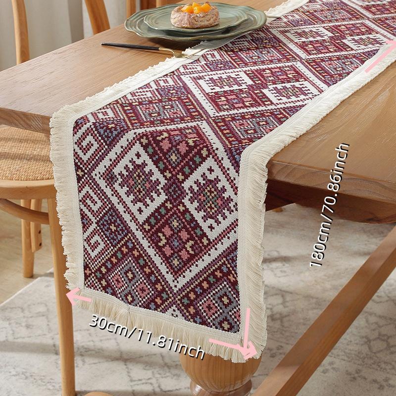 Bohemia Style Table Runner Table Flag Tassel Edge Table Cloth for Living Room Bedroom Study Outdoor Dining Room