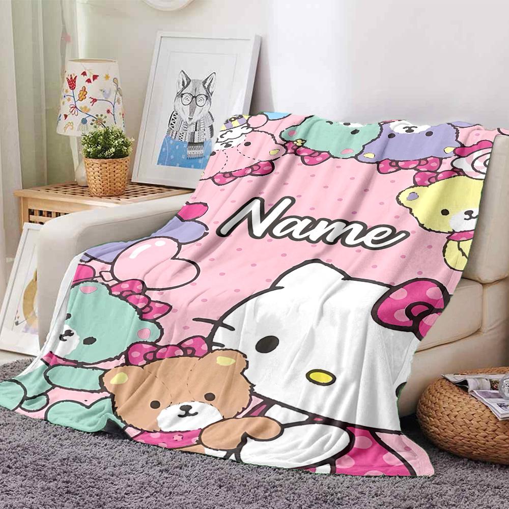 Customizable HelloKitty10 Throw Blanket – Personalized Name, All-Season Cozy Snug Blanket, Machine Washable, Personalized Blanket