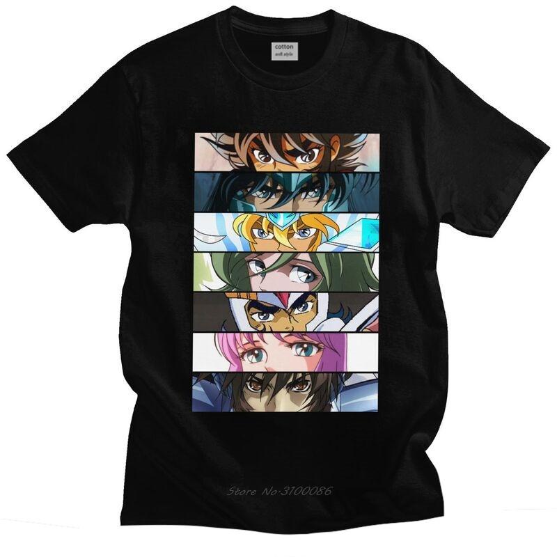 Male Retro Knights Of The Zodiac Saint Seiya Characters T Shirt Short Sleeve Cotton Tshirts Fashion T-shirt Anime Manga Tee
