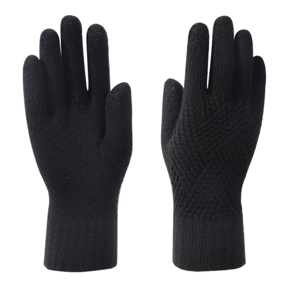 Touchscreen Design Warm Knitted Gloves Plus Velvet Windproof Full Finger Gloves Solid Color Thicken Cycling Gloves