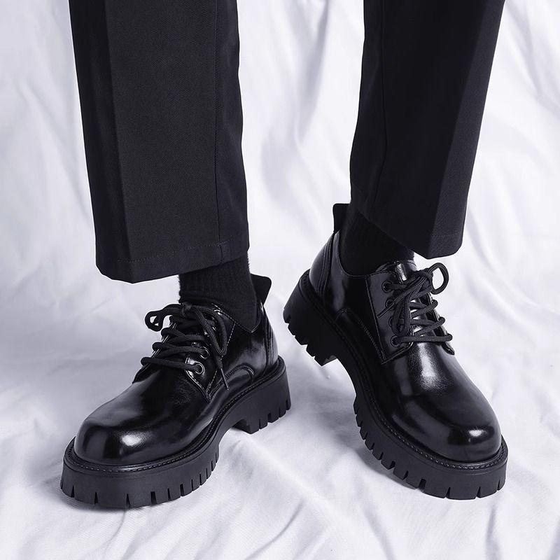 Mens British Style Derby Shoes Chunky Sole Formal Boots Wedding Groom Leather Shoes Comfortable Platform Oxfords Business Casual