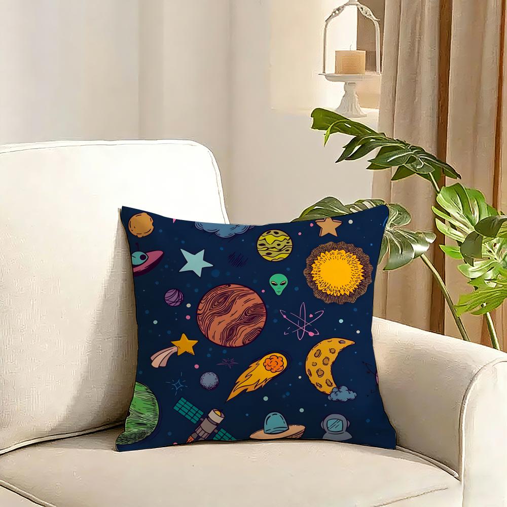 outer space spaceship astronaut rocket Cushion Cover Reversible Plush Pillow Cover Soft Fluffy  Home Decor for Sofa Bedroom
