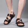 Men Black Leather Sandals Summer Brown Outdoor Hiking Sandals Wide Head Beach Shoes for Father Over Sized