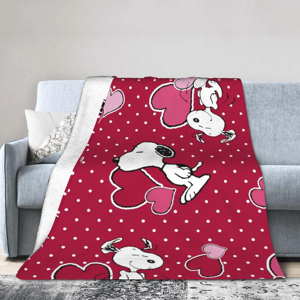 Snoopys Heart Love Flannel Throw Blankets Cartoon Blanket for Bed Travel Super Soft Bedspread,