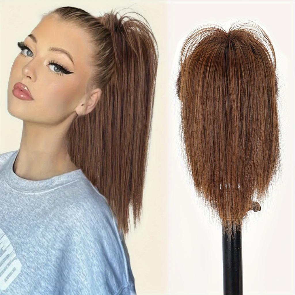 Synthetic Waterfall Straight Short Ponytail Clip In High Heat Resistant Material, Everyday Wear Basic Style