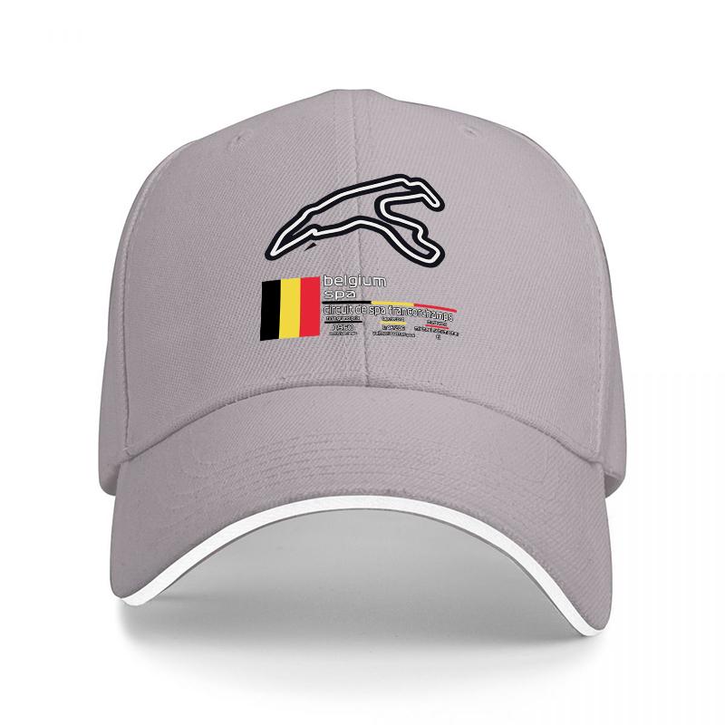 Belgie Spa Circuit Mapa Závodního Okruhu Designová Baseballová Čepice s Belgickou Vlajkou a Závodními Detaily pro Fanoušky Motorsportu