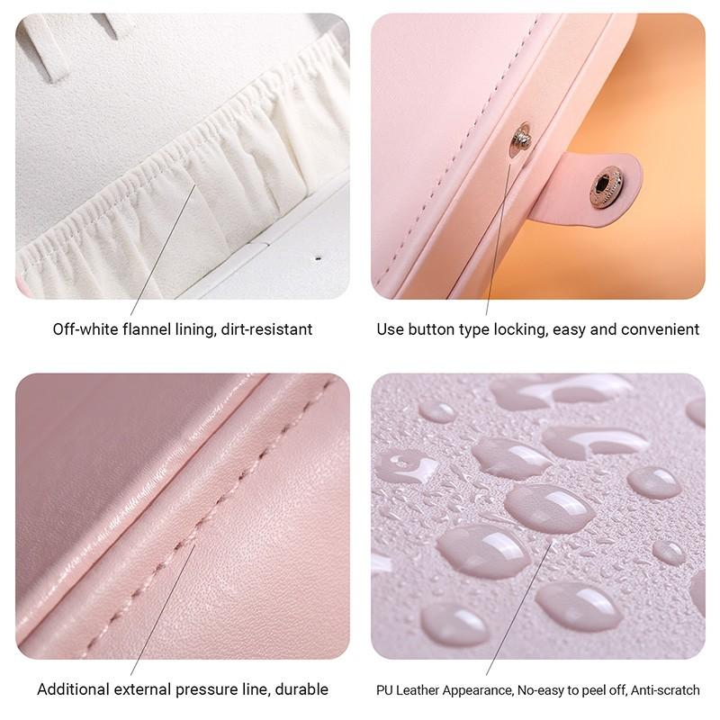 Travel Jewelry Box, Portable Jewelry Case Display Storage Holder Box For Women Girls, PU Leather Double Layer Jewelry Organizer