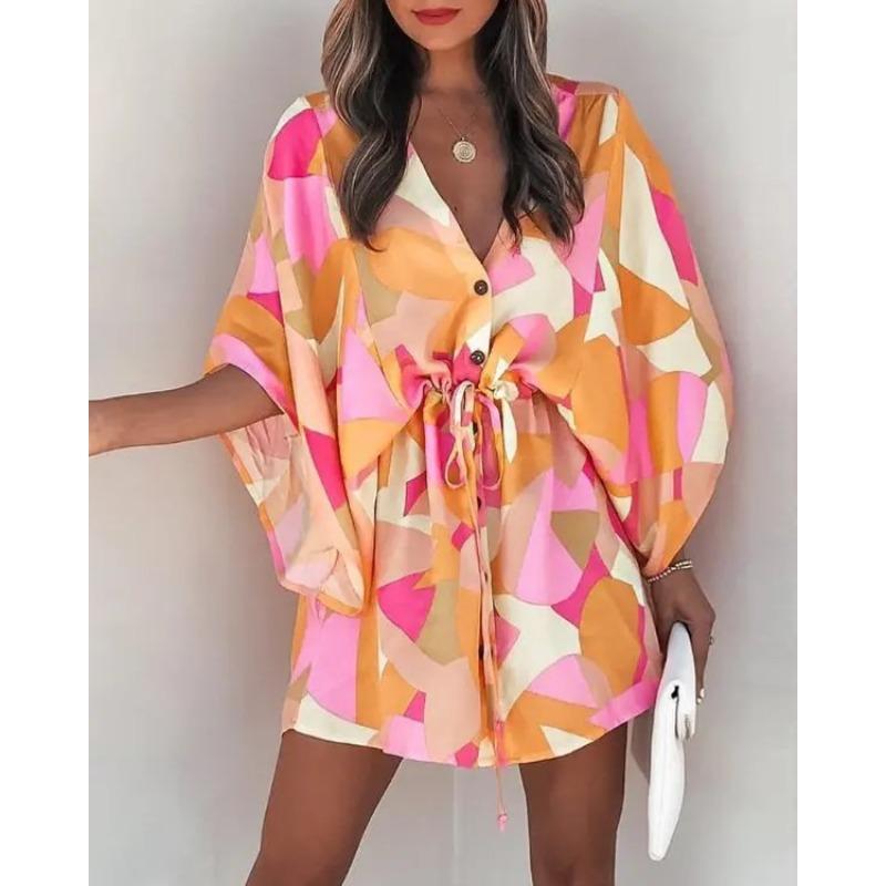 QICED Women's Fashion Summer Spring  V-Neck Casual Dresses