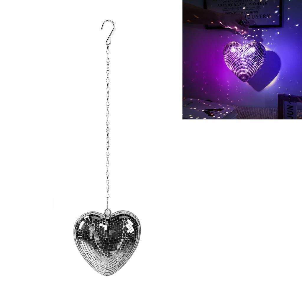 Heart Shaped Mirror Shiny Decorative Reflective Mirror Ornament with Hook Chain for Party KTV Bar
