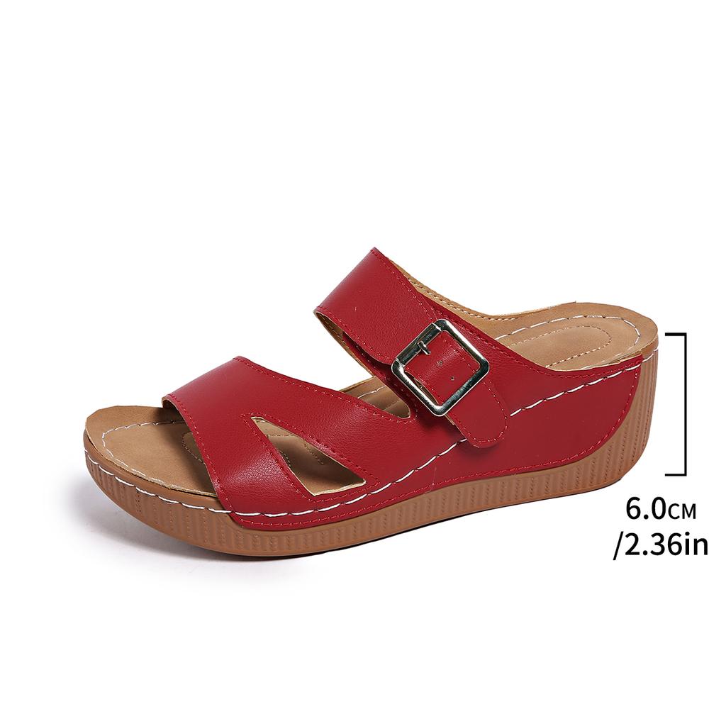 Fashion Leopard Print Round Toe Open Toe Hollow Metal Buckle Slippers Summer New Thick Bottom Waterproof Platform Women's High Heels