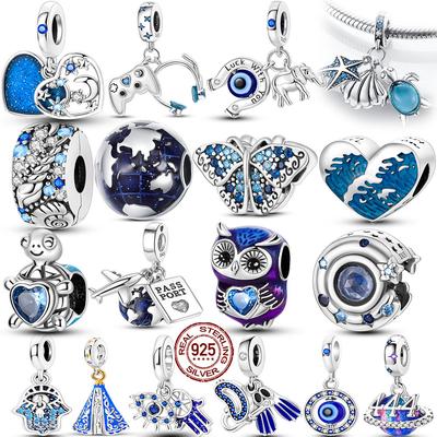 Blue Series Charms Copper Butterfly Earth Ocean Charms Beads Pendants Fit Original Bracelet Diy Jewelry Making