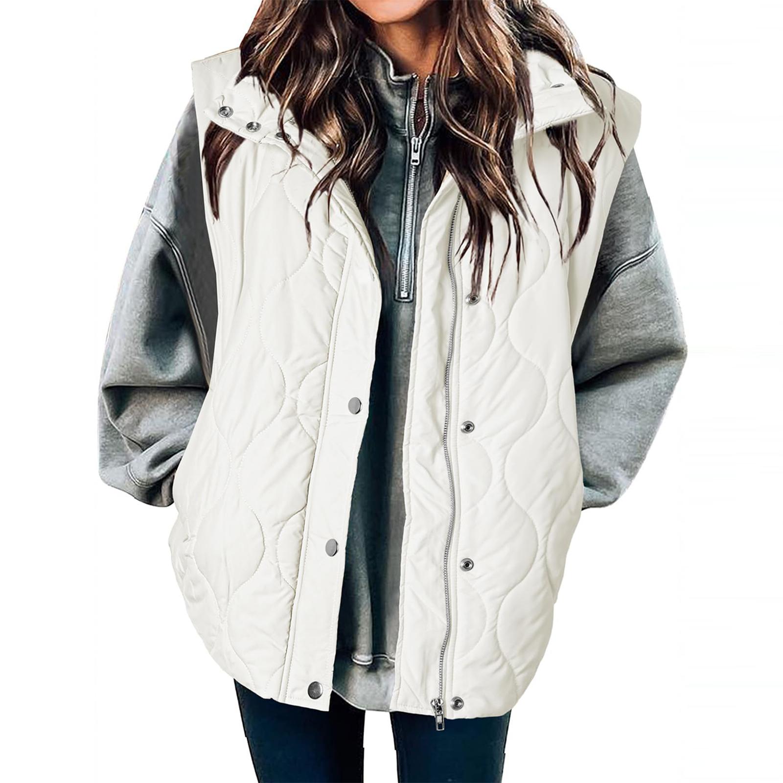 

Женская модная жилетка-куртка однотонного цвета с карманами на молнии и пуговицах XL белый