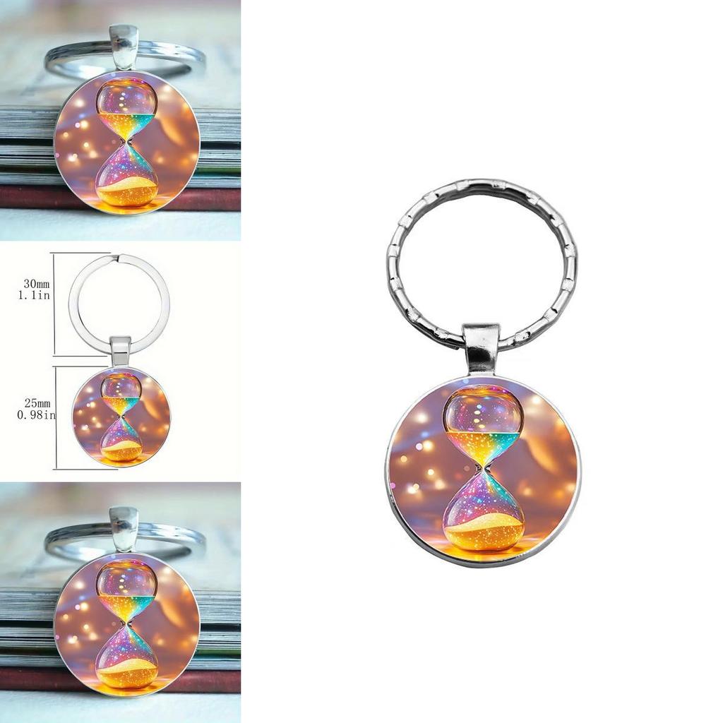 Eleganter bunter Sanduhr-Schlüsselanhänger mit Legierungsrahmen und niedlichem Stil für Geschenk und Accessoires