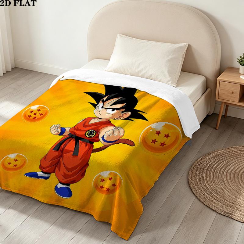 1PC Son Goku Patterned Flannel Blanket Suitable For All Seasons For Home Decor Warmth And Comfort Gifts Holiday Present