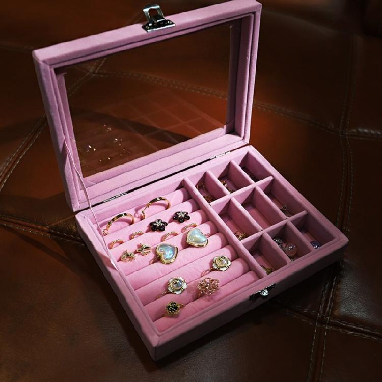 Dustproof Organizer for Earring Ring Necklace Velvet-Clear Lid Jewellery Holder