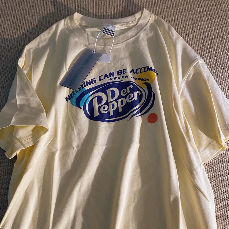 Unisex Bavlna Krátký Rukáv Americký Retro Tričko, Extra Velké Volný Střih pro Trendy Páry (300 Jin)