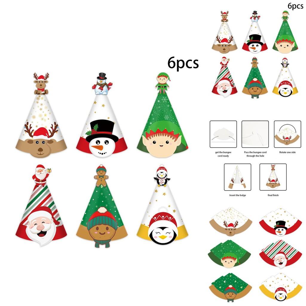 Santa Claus Reindeer Paper Triangle Hats For Christmas Party Decorations And Photography