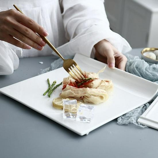 White Ceramic Square Plate for Steak, Pasta, Sushi, Pastry & More
