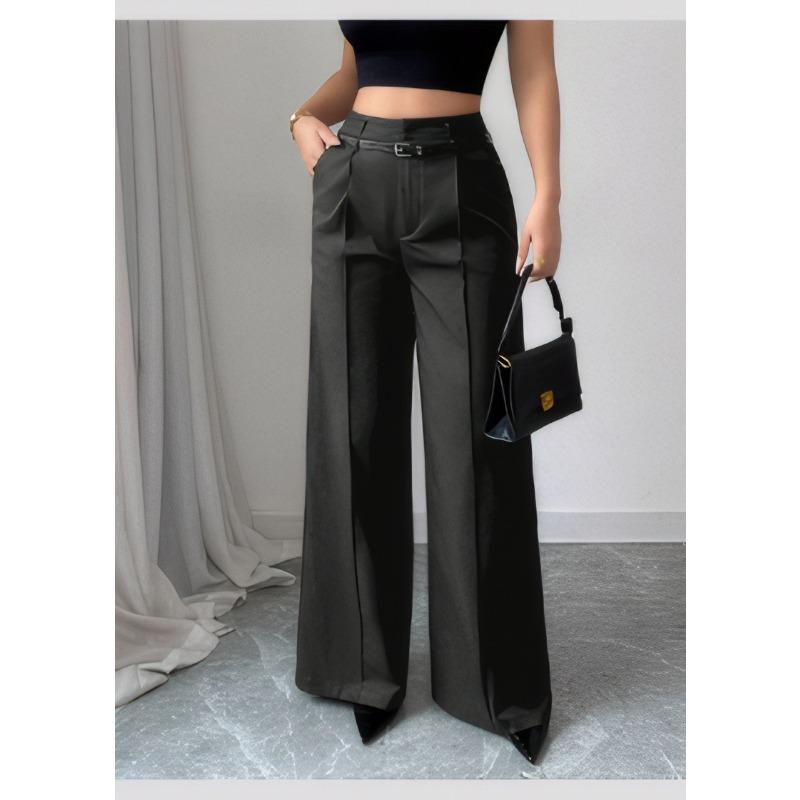 

Свободный и универсальный летний драп для похудения, широкие брюки-палаццо, высококлассный прямой драп, повседневные брюки с высокой посадкой для женщин M чёрный