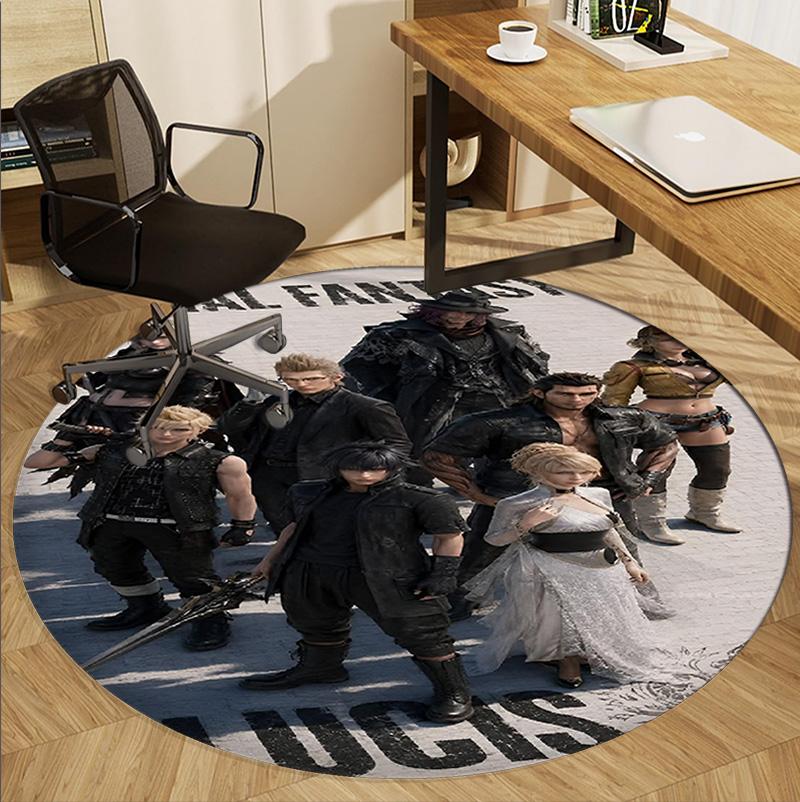 Final Fantasy Pattern Round Rug, Indoor/Outdoor Mat, for Picnic, Gameroom, Bedroom, Office, Living Room, Home Decor Carpet, Birthday Gift