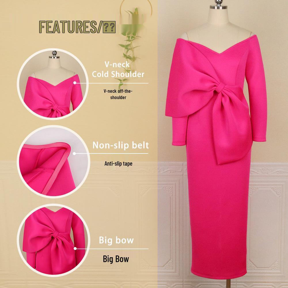 Rochie de petrecere cu umerii goi, cu fundă, talie înaltă, subțiatoare, mărimi mari S-XXXL