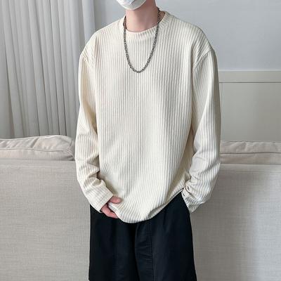 Autumn Men Fashion O-Neck Long Sleeve Pullovers Men's Clothing Thread Solid Knitting Casual T-Shirts Male All-Match Korean Tops