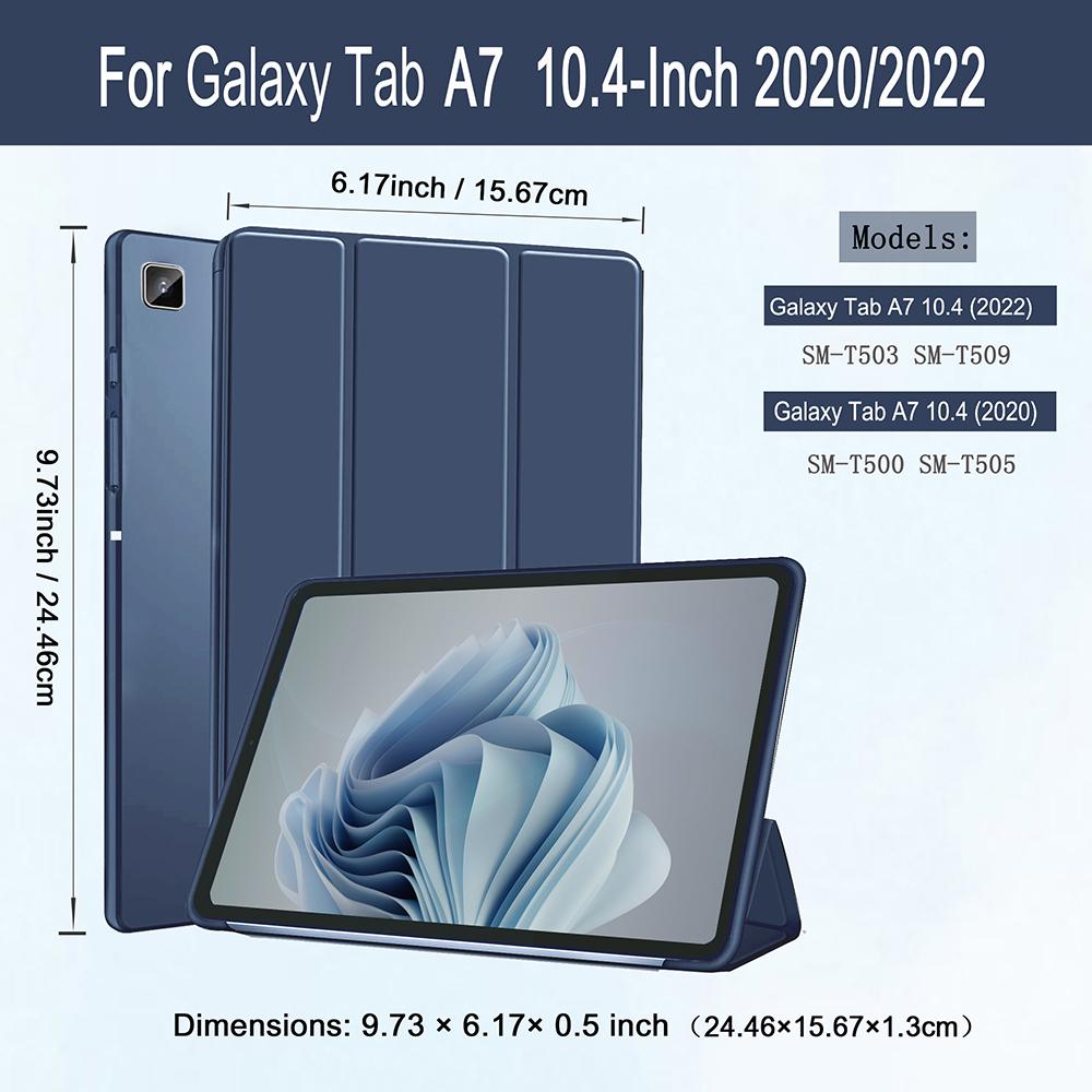 

Case for Samsung Galaxy Tab A7 10.4 2022/2020 (T503/T509/T500/T505/T507) Magnetic Flip Smart Cover Soft TPU Back Cover Темно-синій