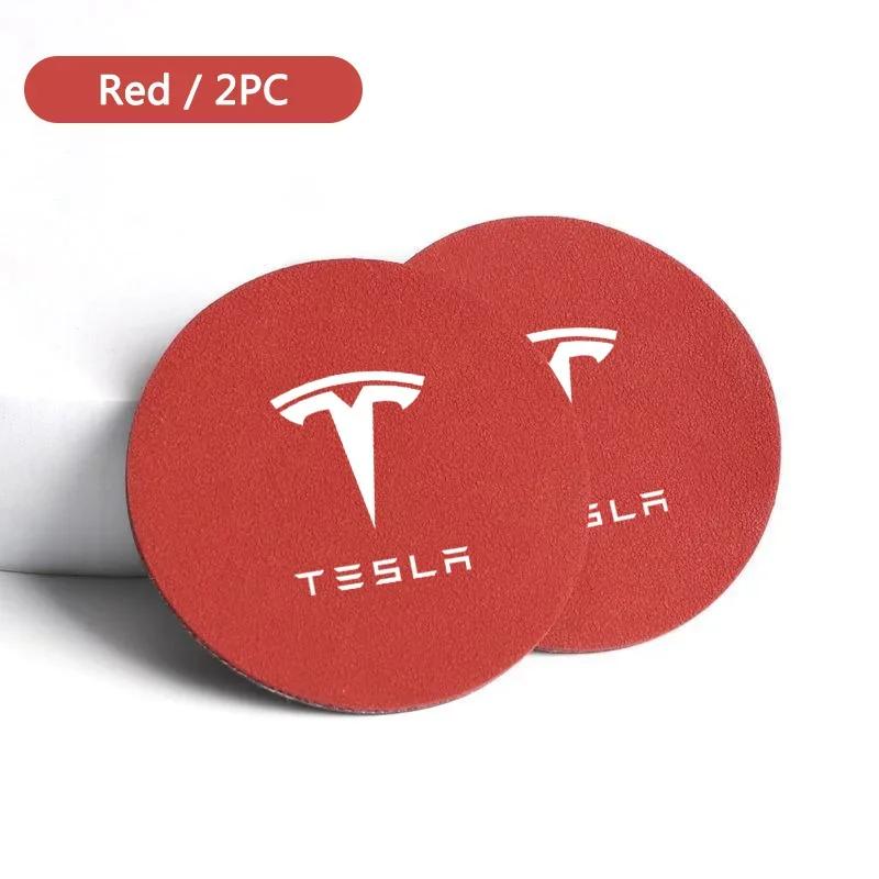 Car Sticker Tesla 2pcs Non-slip Car Logo Coaster Water Cup Pad For Tesla Model 3 Y S X 2017 2018 2019 2020 2021 2022 2023 Roadst