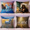 Oil Painting Horse Cushion Cover Plush Fabric Soft Double-Sided Printed Sofa Warm Winter Home Gift Pillow Cover