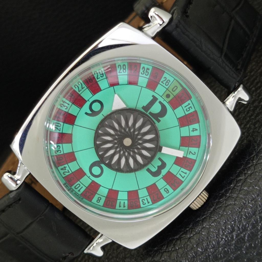 

VINTAGE REFURBISHED HAND-WINDING ROULETTE SWISS MENS SEA GREEN WATCH a700945-5 R205a-a700945