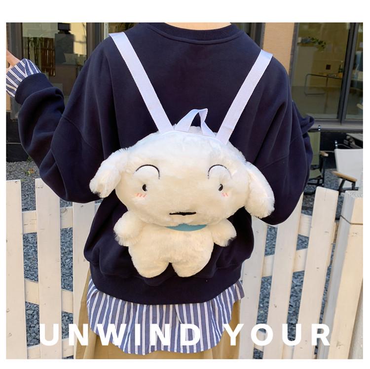 Crayon Shin-chan Shiro Embroidered Plush Backpack - Cute Anime Double Shoulder Bag