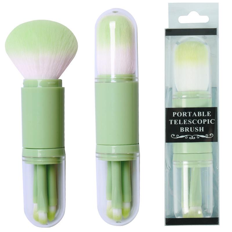 Compact 4-in-1 Retractable Makeup Tool: Eyeshadow & Loose Powder Brush for All Skin Tones