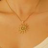 Stainless Steel Metal Sun Shaped Pendant Necklace Rings For Women Fashion Metal Hollow Spiral Chain Necklace Waterproof Jewelry