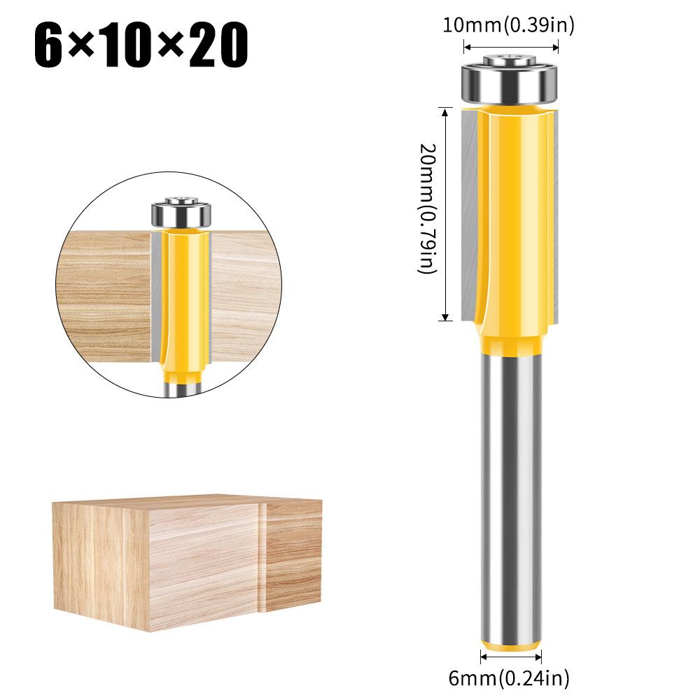 

6 Фрезерная фреза с подшипником для обрезки кромок, фреза для деревообработки с подшипником, фреза для обрезки кромок, двухлезвийная прямая фреза, фрезерная фреза для деревообработки Trimming knife 6 * 10 * 20