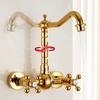 Antique Wall Mounted Basin Faucets Bathroom Black Dual Handles Bathtub Faucet Hot Cold Water Mixer Tap Household