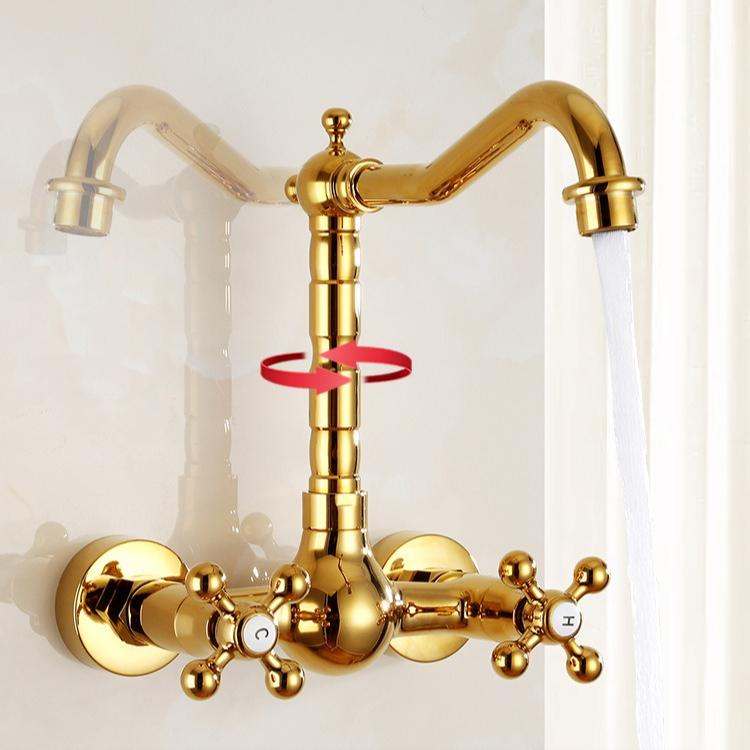 Antique Wall Mounted Basin Faucets Bathroom Black Dual Handles Bathtub Faucet Hot Cold Water Mixer Tap Household