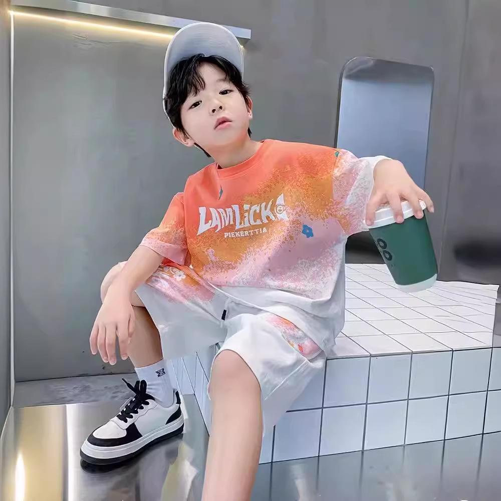 Boys' 2026 Quick-Dry Gradient Sportswear Set: Short-Sleeve Printed Two-Piece Summer Outfit