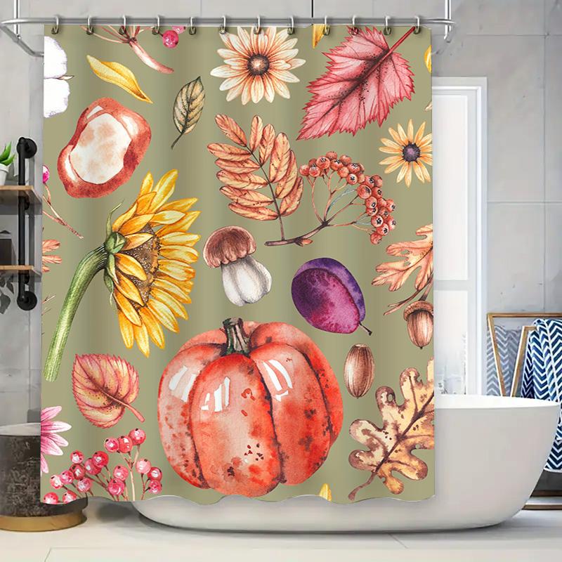 Tuniu Watercolor Autumn Leaves Pumpkin Shower Curtain Decorative Bathroom Door Cover For Kids Girls Room