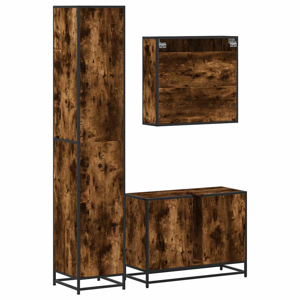 3 Piece Bathroom Furniture Set Smoked Oak Wood Based Material