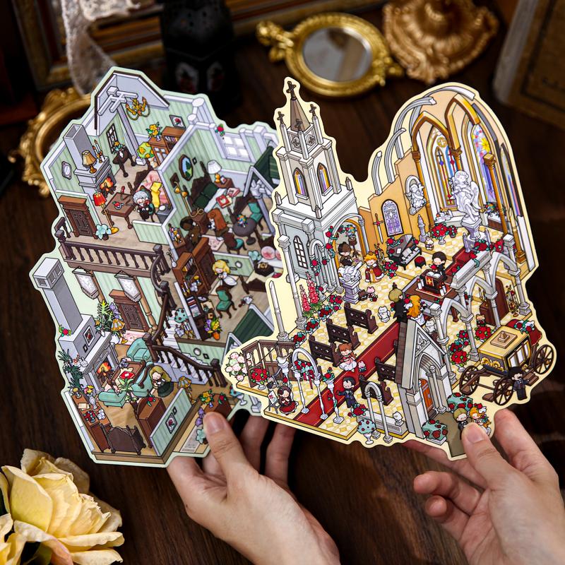 Detective Series Landscape Flat Stickers European Style Miniature Scene DIY Decompression Sticker