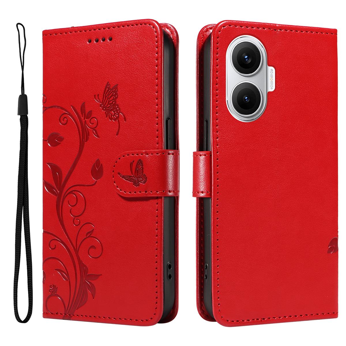 

For Xiaomi Poco F7 5G/Xiaomi Redmi Turbo 4 Pro 5G PU Leather Cases Flower Pattern Wallet Stand Phone Cover with Strap Red