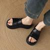 Krazing Pot Cow Skin Summer Size 40 Outside Slippers Thick Bottom Flat Platform Pleated Decoration Women Flip Flops Sandals
