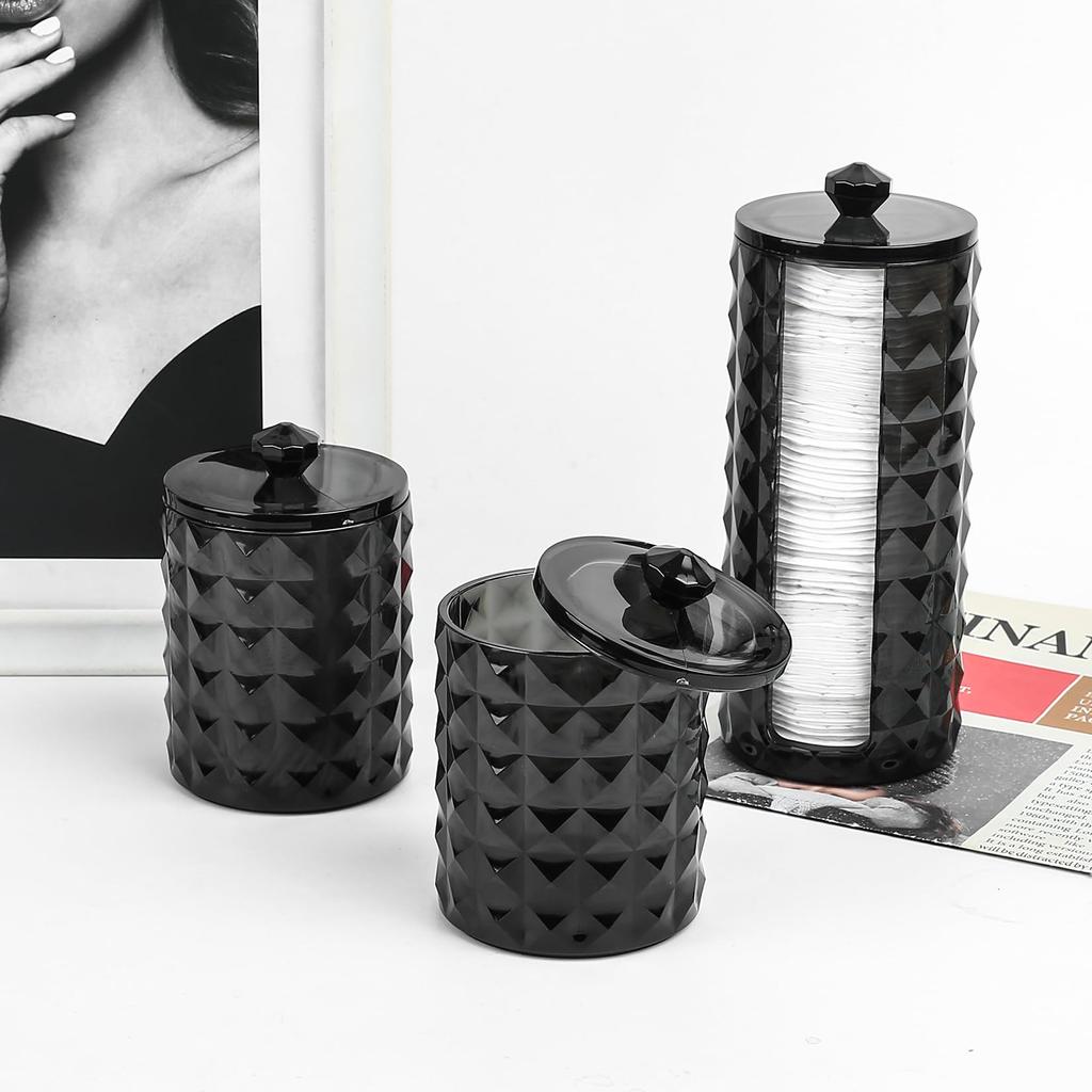 3 Stück Wattestäbchenhalter Badezimmerbehälter Organizer Wattebällchen Tupfer Spender Klar Apothekerglas Set für Aufbewahrungsbox